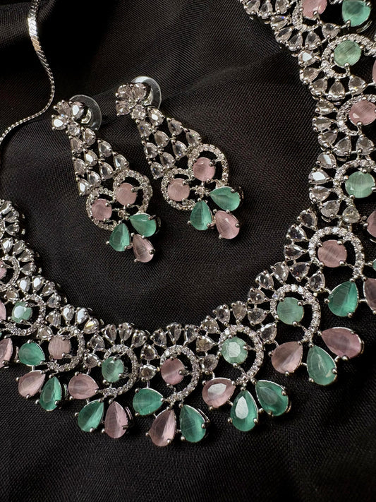 Enchanted Pastels – Diamond Necklace Set with Earrings