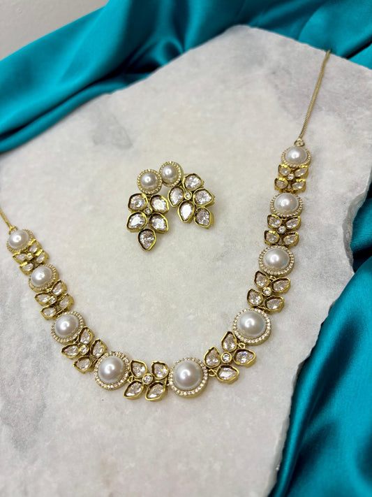 Antique Gold-Plated Pearl Necklace Set with Earrings | Traditional Indian Jewellery