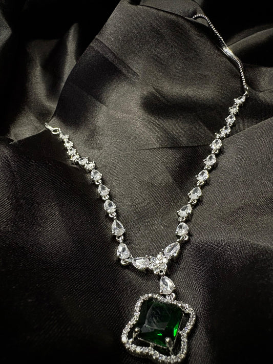 Emerald Envy – Green Diamond Necklace Set with Earrings | Royal Artificial Jewellery
