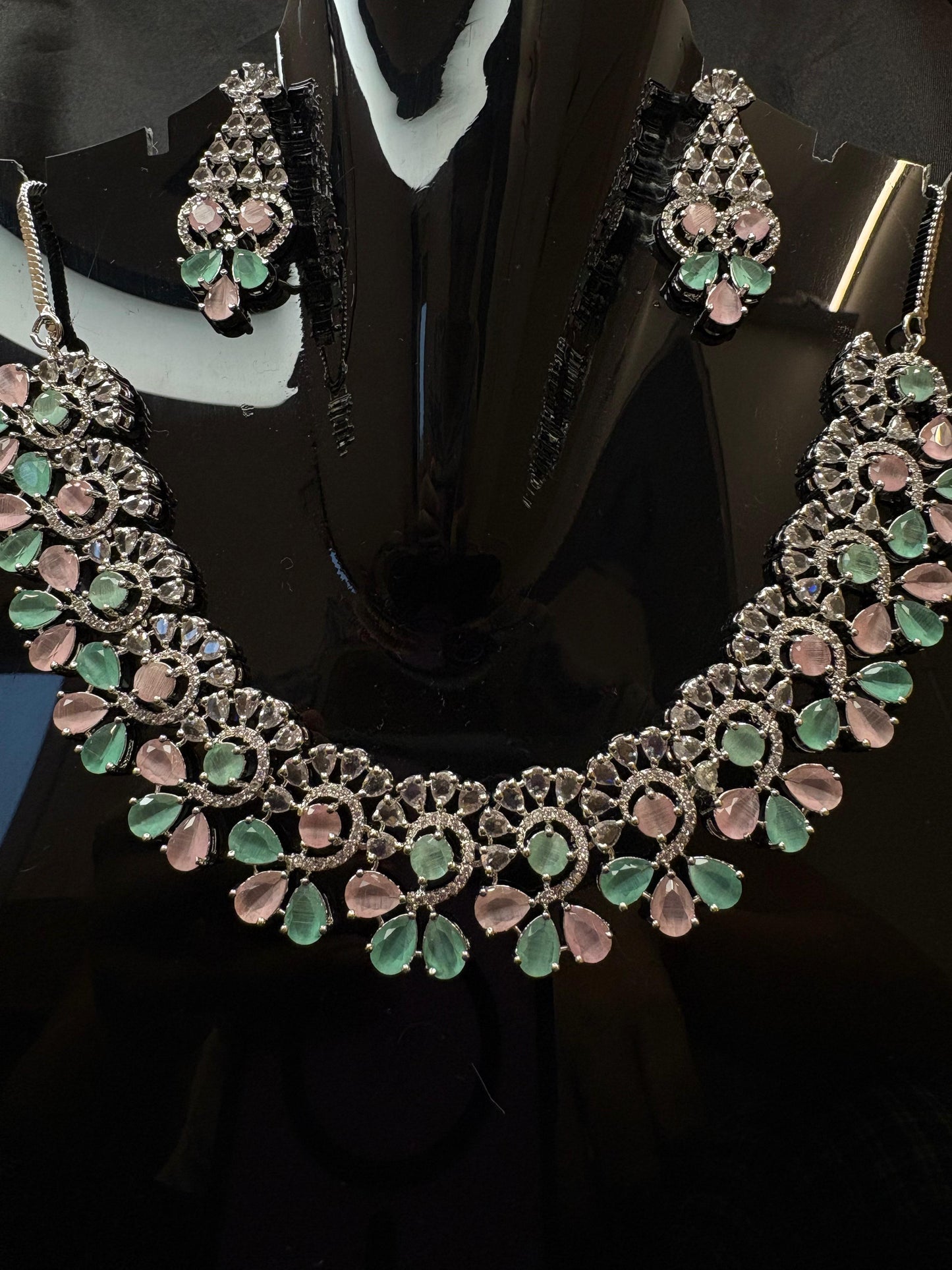Enchanted Pastels – Diamond Necklace Set with Earrings