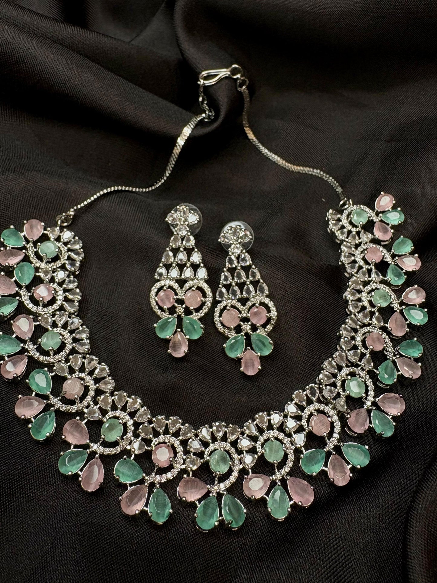 Enchanted Pastels – Diamond Necklace Set with Earrings