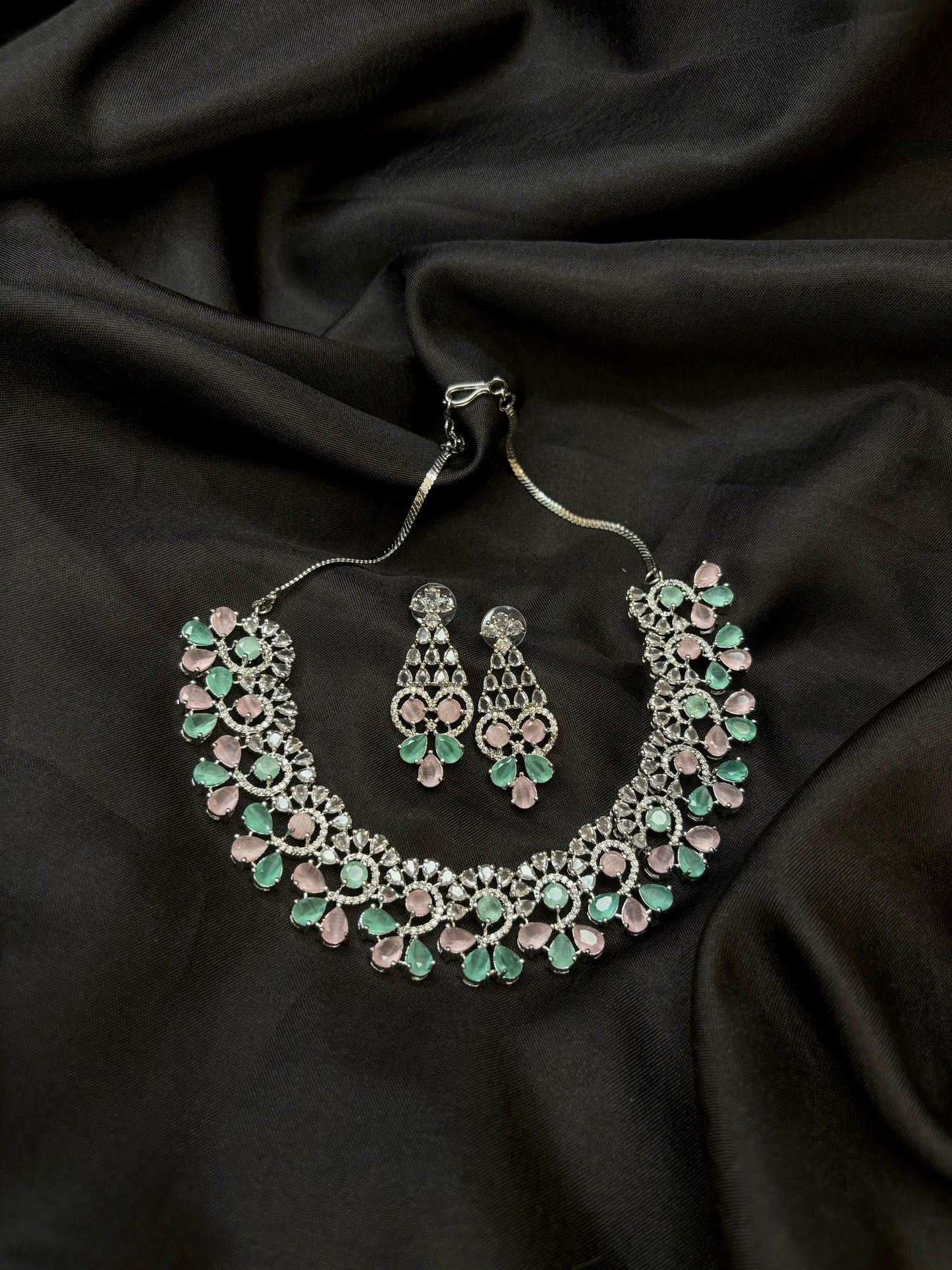 Enchanted Pastels – Diamond Necklace Set with Earrings