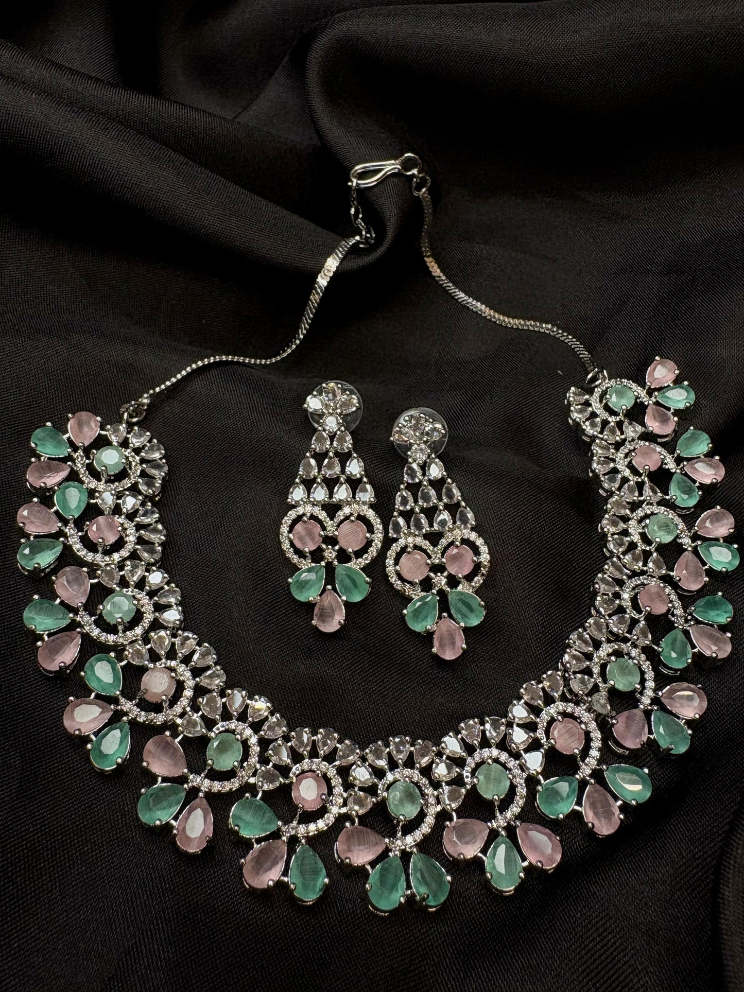 Enchanted Pastels – Diamond Necklace Set with Earrings