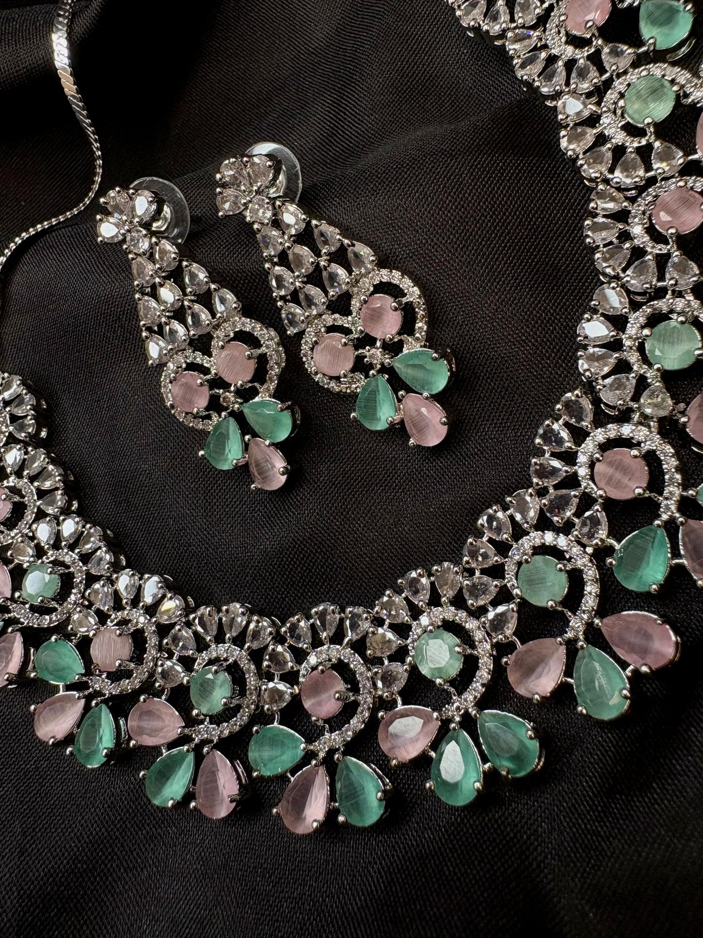 Enchanted Pastels – Diamond Necklace Set with Earrings