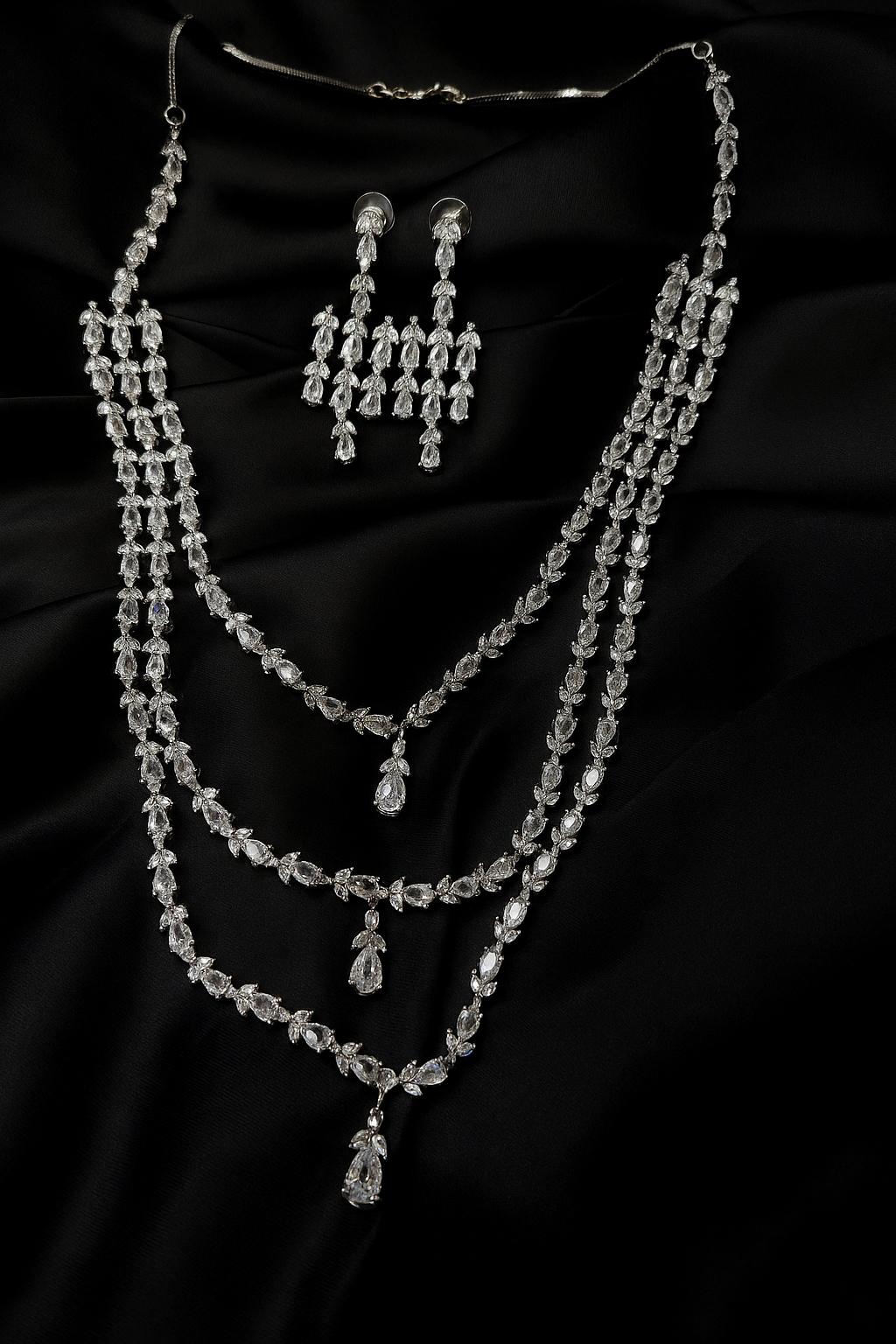 Diamond Veil Necklace Set with Earrings | Statement Bridal Jewellery