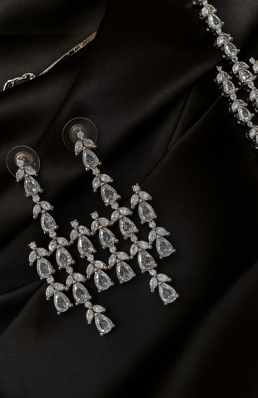 Diamond Veil Necklace Set with Earrings | Statement Bridal Jewellery