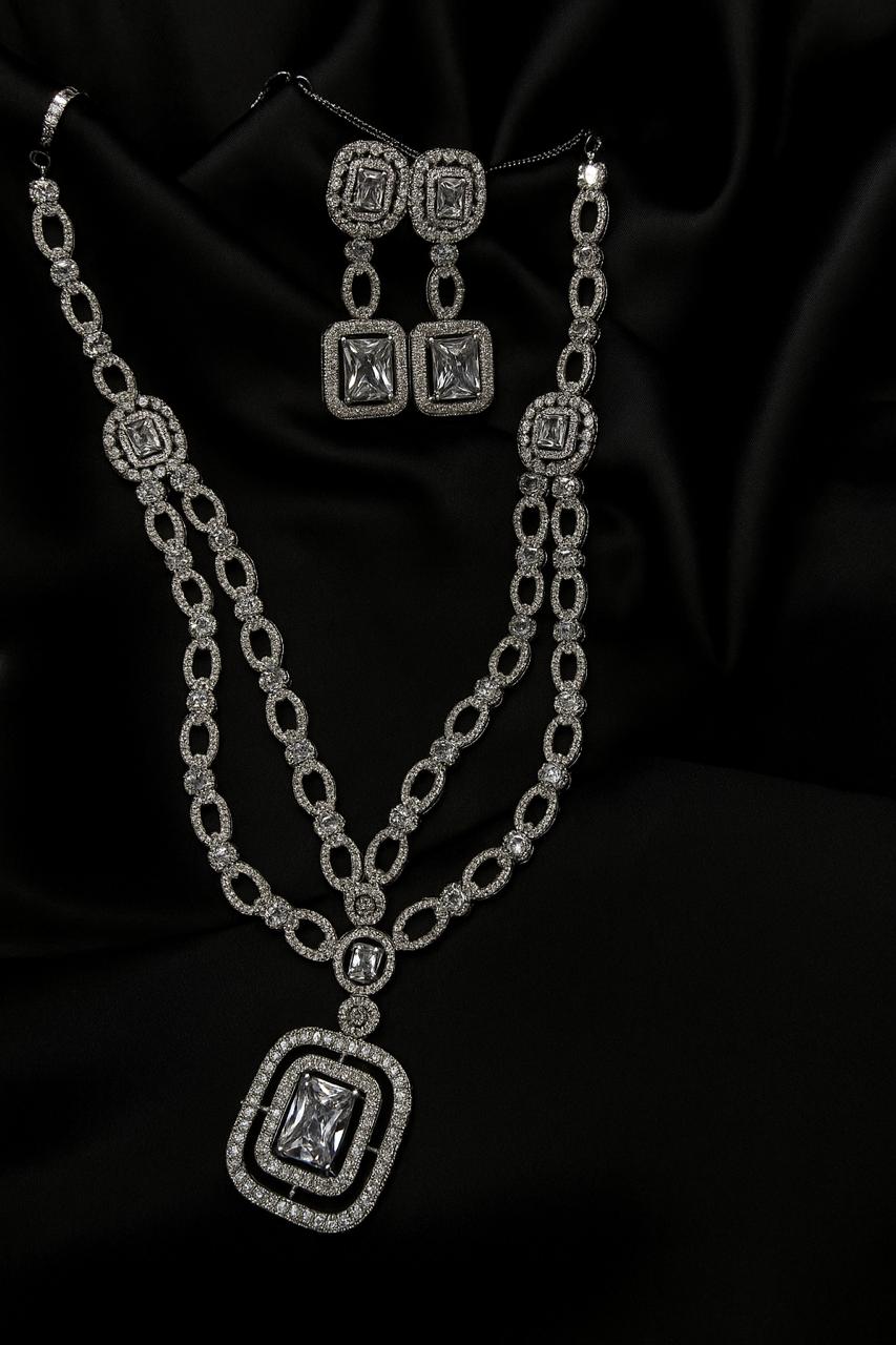 Diamond Diva Necklace Set with Earrings | Statement Bridal Jewellery
