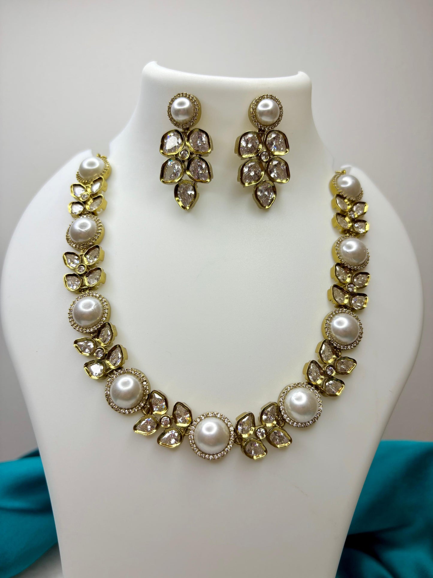 Antique Gold-Plated Pearl Necklace Set with Earrings | Traditional Indian Jewellery