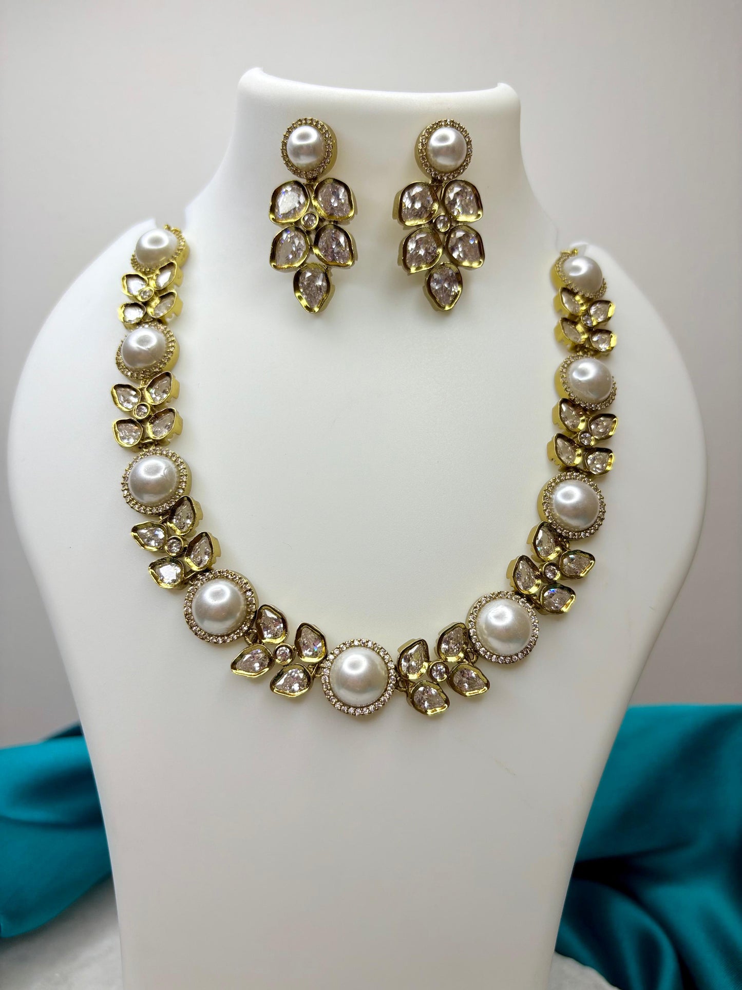Antique Gold-Plated Pearl Necklace Set with Earrings | Traditional Indian Jewellery