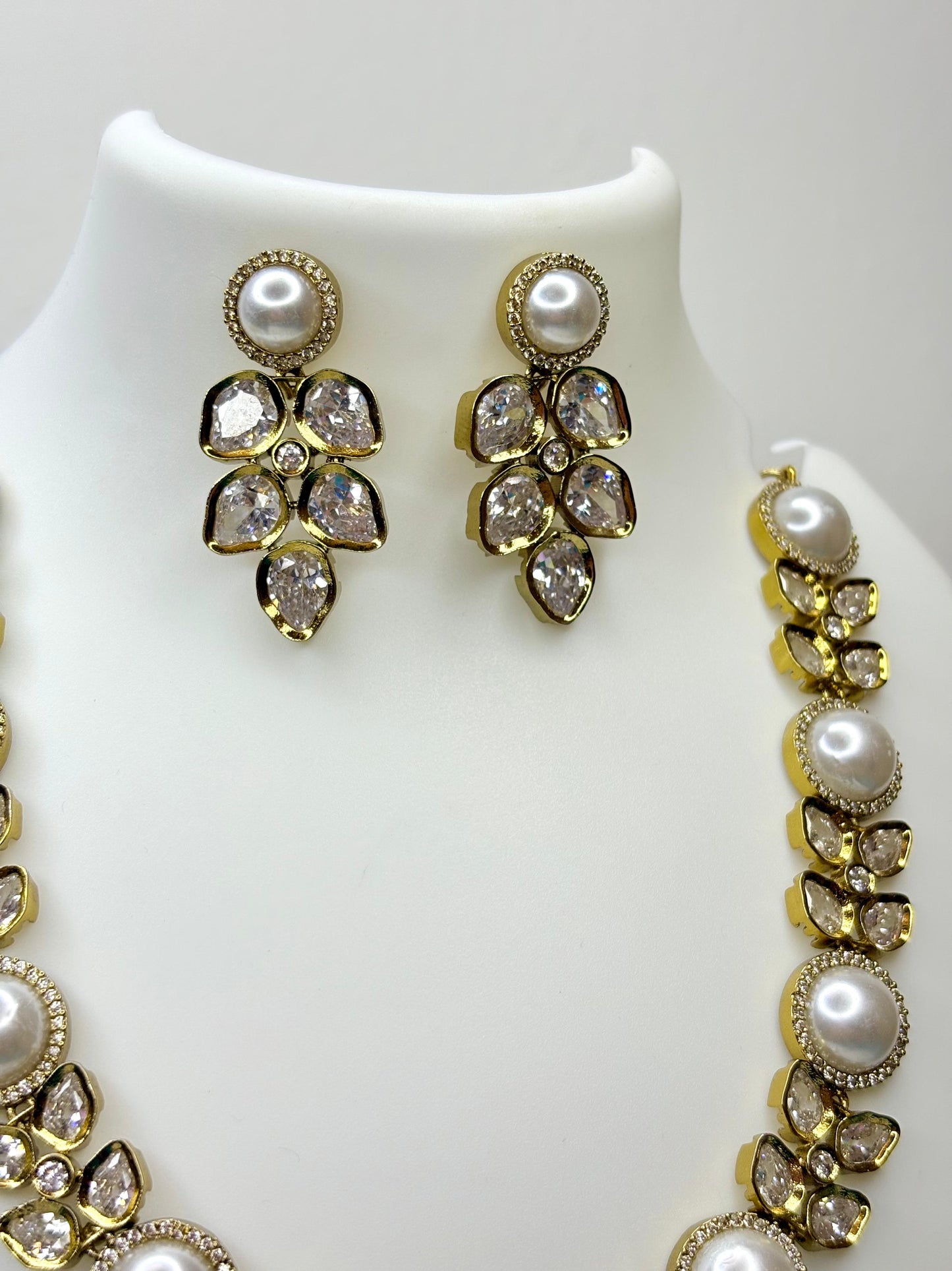 Antique Gold-Plated Pearl Necklace Set with Earrings | Traditional Indian Jewellery
