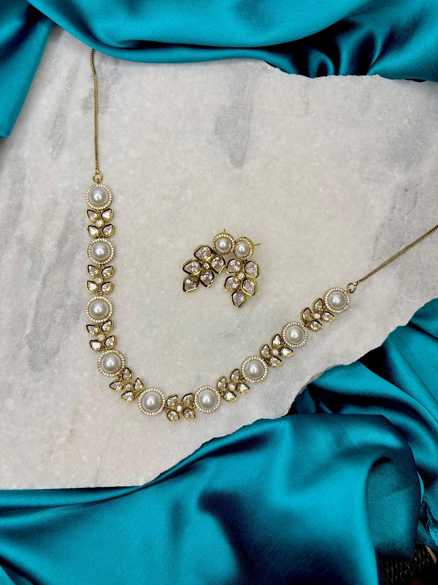 Antique Gold-Plated Pearl Necklace Set with Earrings | Traditional Indian Jewellery