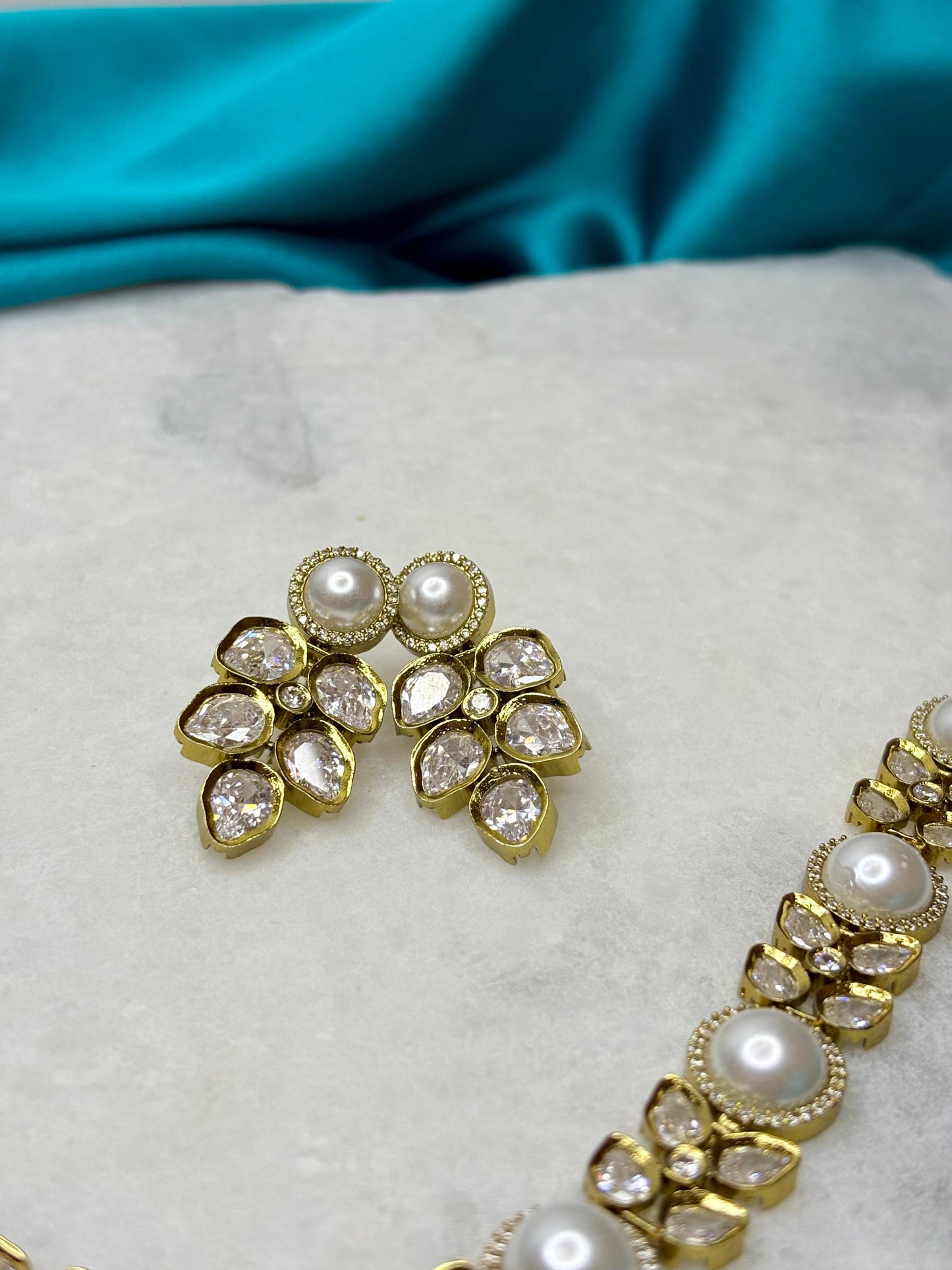 Antique Gold-Plated Pearl Necklace Set with Earrings | Traditional Indian Jewellery