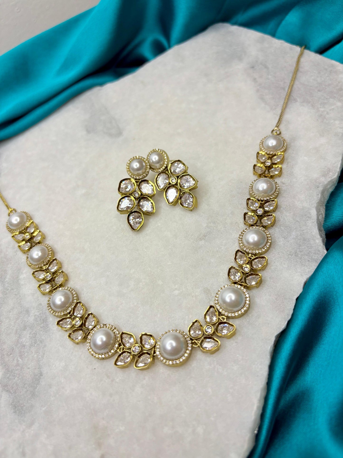 Antique Gold-Plated Pearl Necklace Set with Earrings | Traditional Indian Jewellery