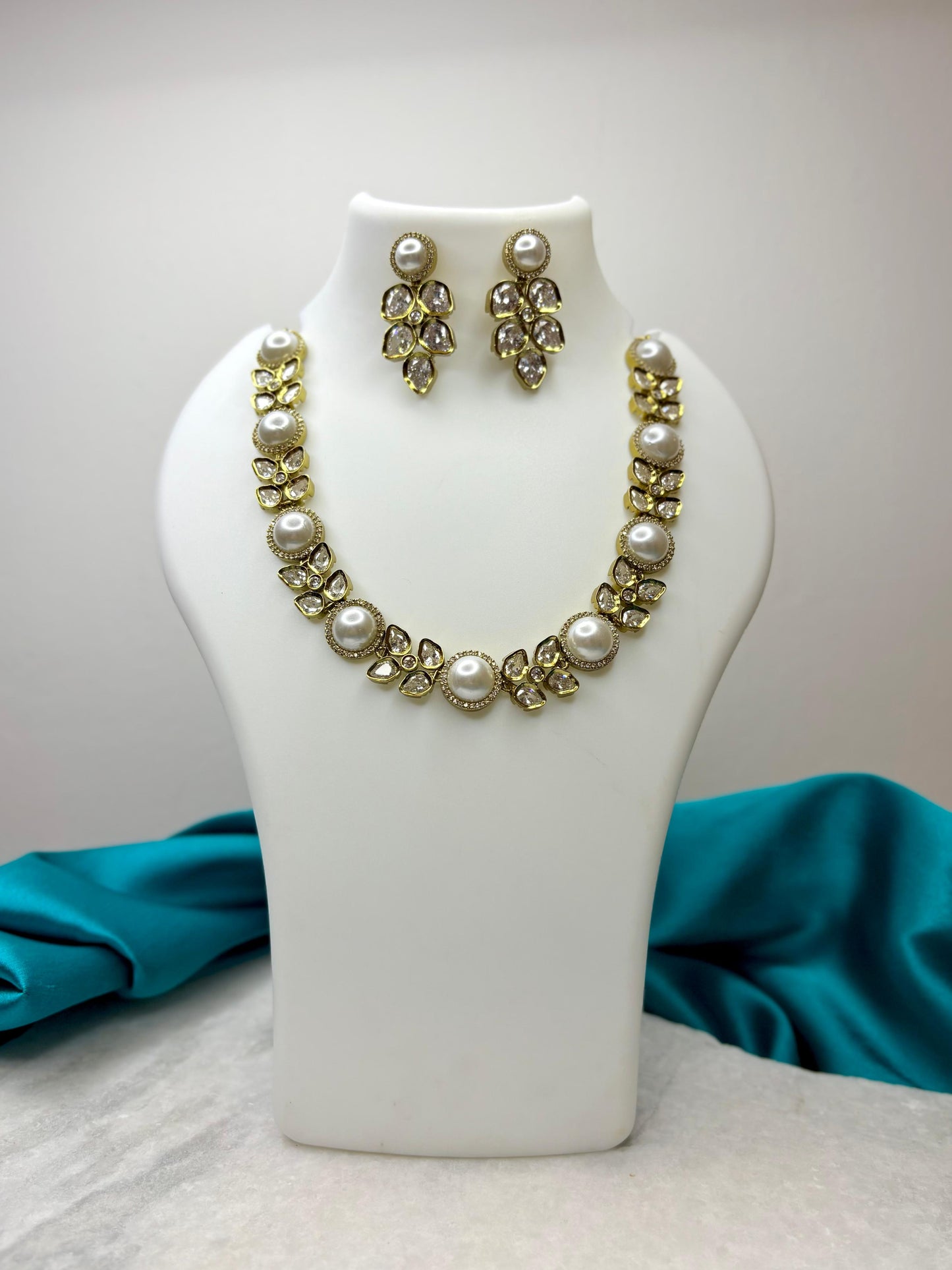 Antique Gold-Plated Pearl Necklace Set with Earrings | Traditional Indian Jewellery