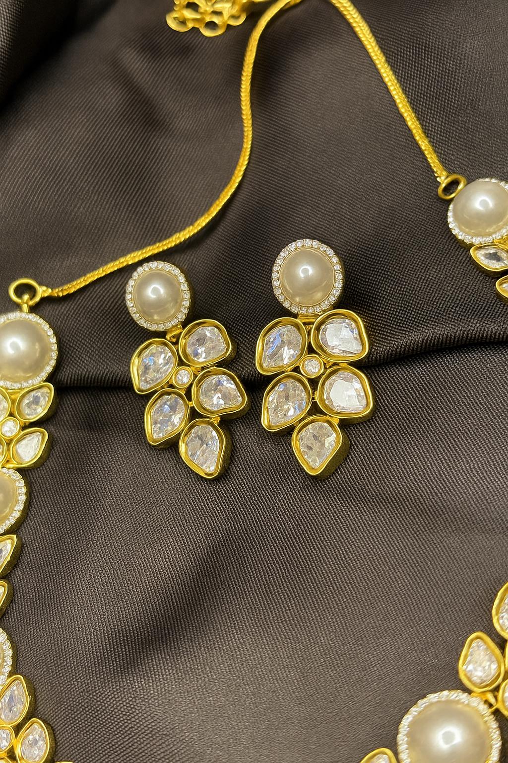 Pearl Embrace Gold-Plated Necklace Set with Earrings | Elegant Artificial Jewellery for Women