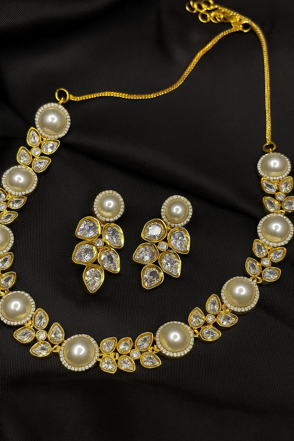 Pearl Embrace Gold-Plated Necklace Set with Earrings | Elegant Artificial Jewellery for Women