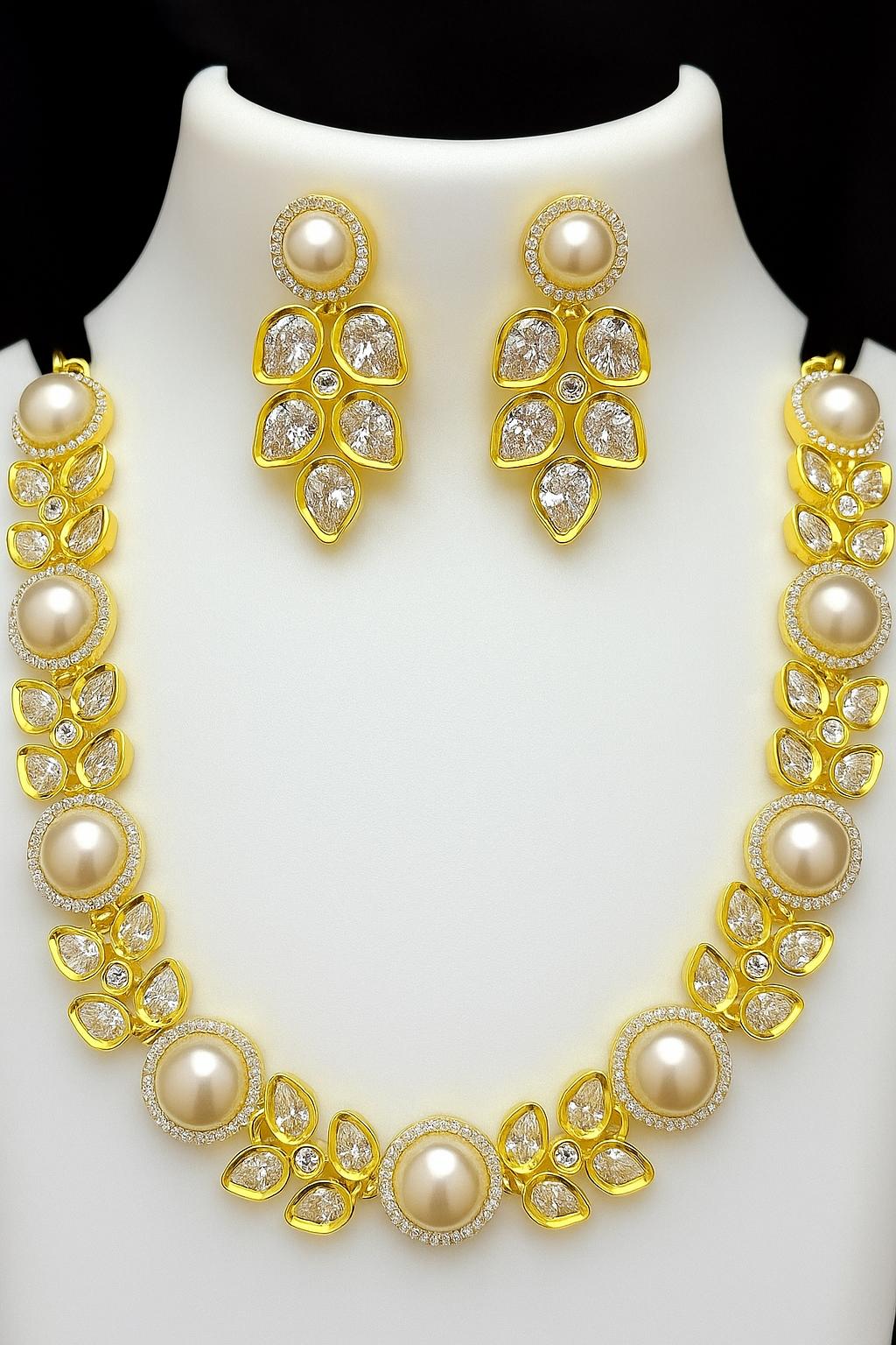 Pearl Embrace Gold-Plated Necklace Set with Earrings | Elegant Artificial Jewellery for Women