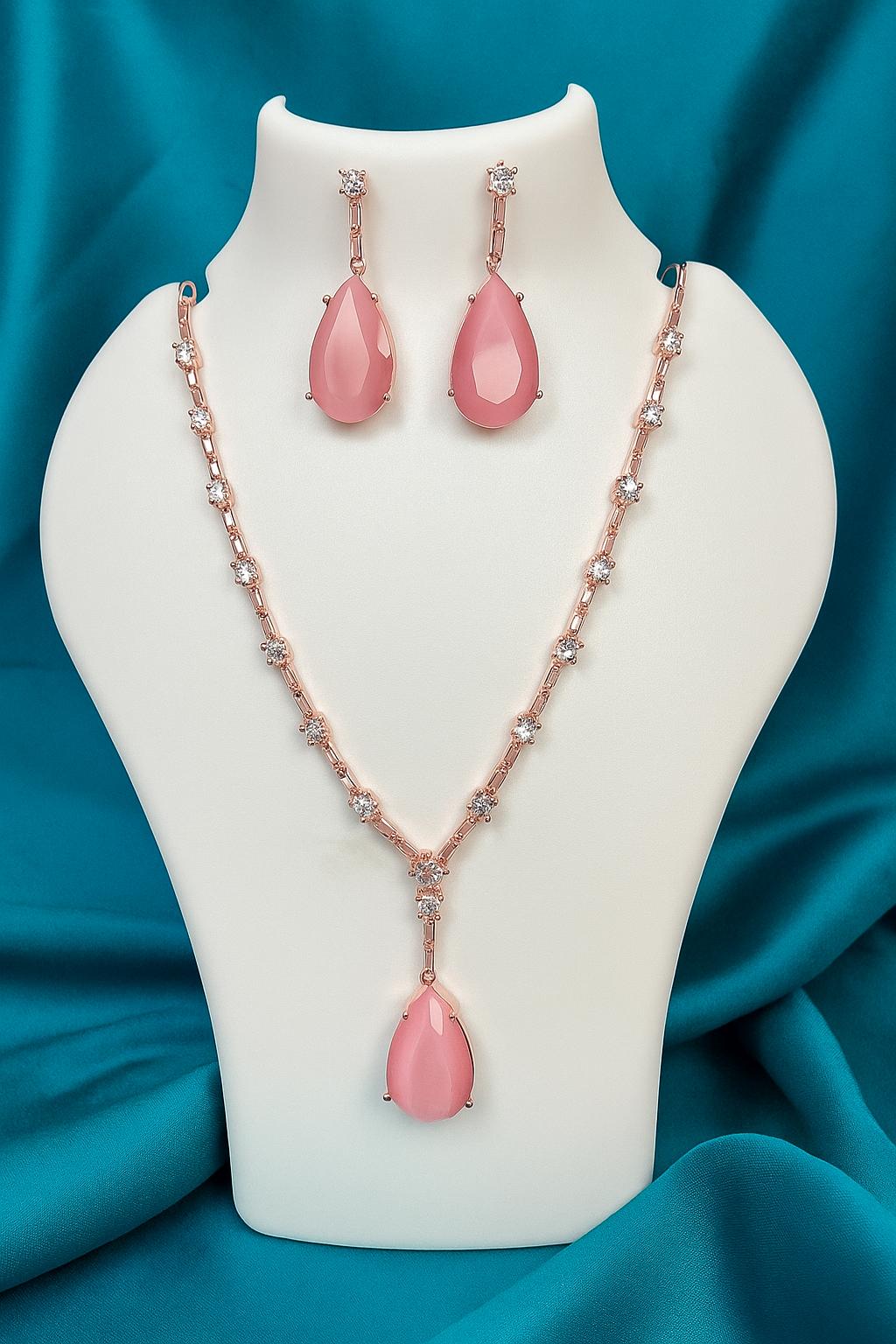 Pink Blush Diamond Necklace Set with Earrings