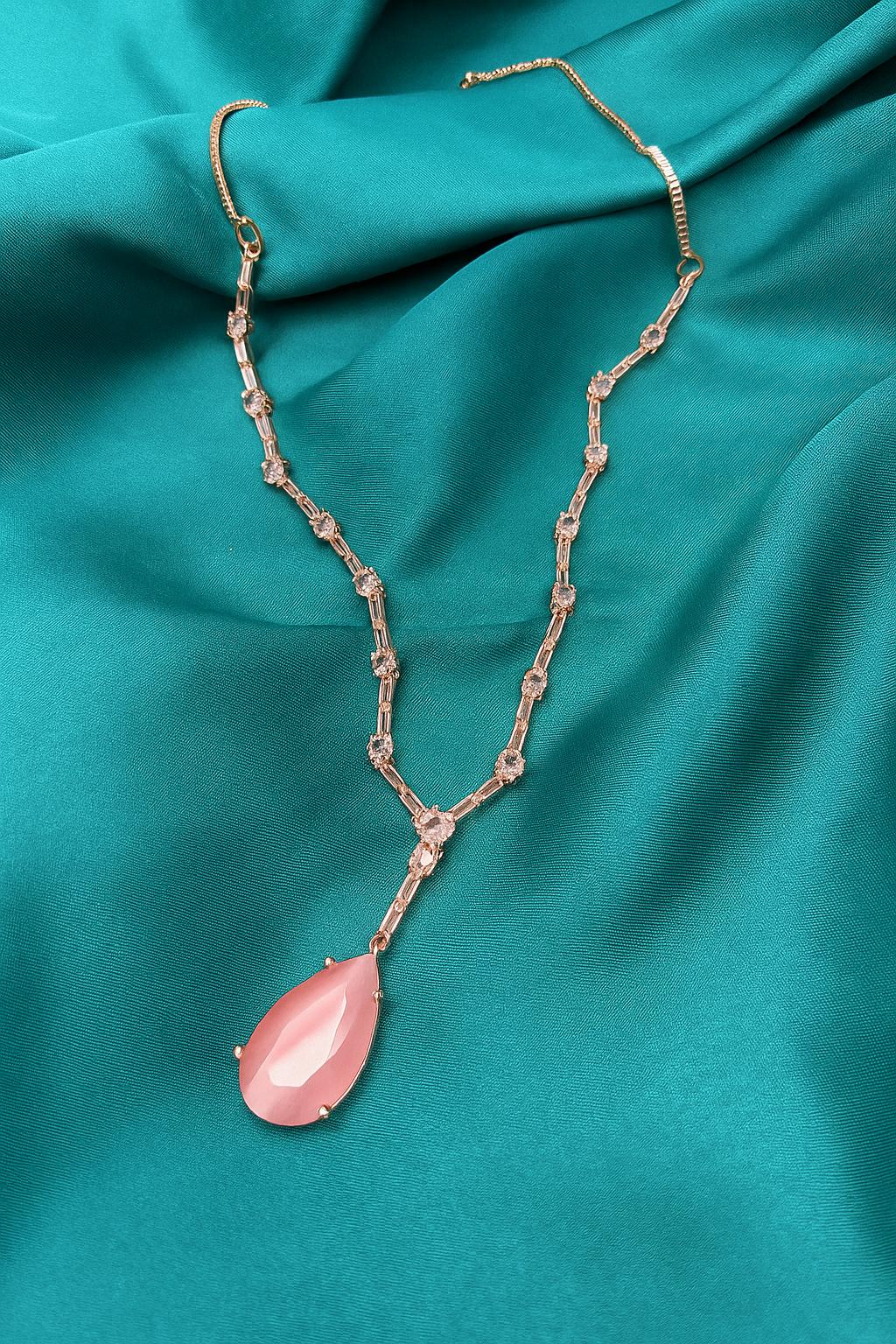 Pink Blush Diamond Necklace Set with Earrings