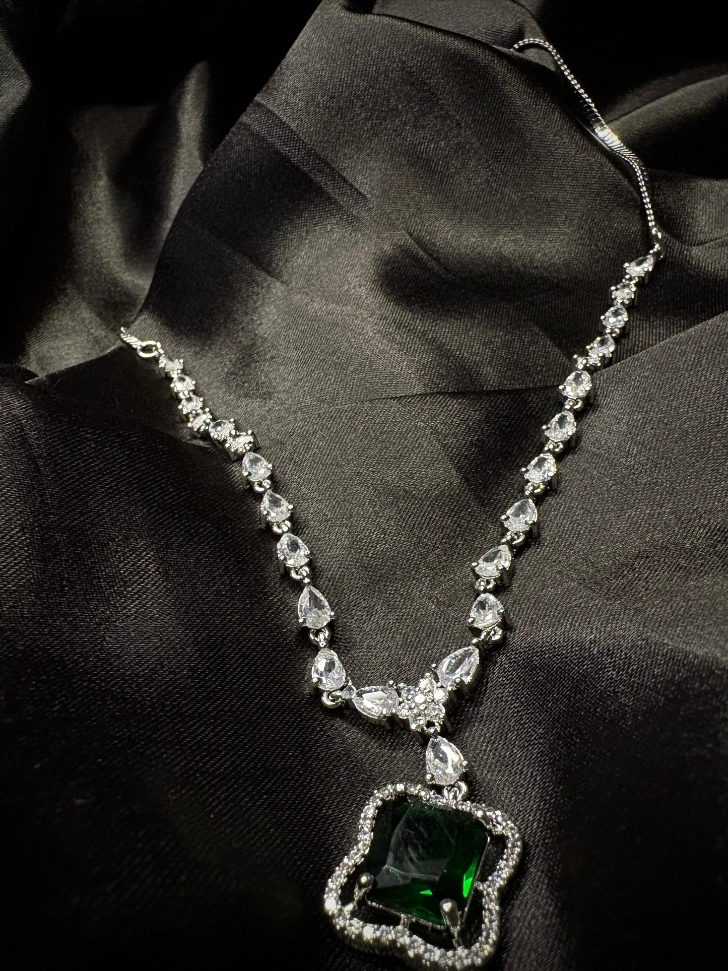 Emerald Envy – Green Diamond Necklace Set with Earrings | Royal Artificial Jewellery