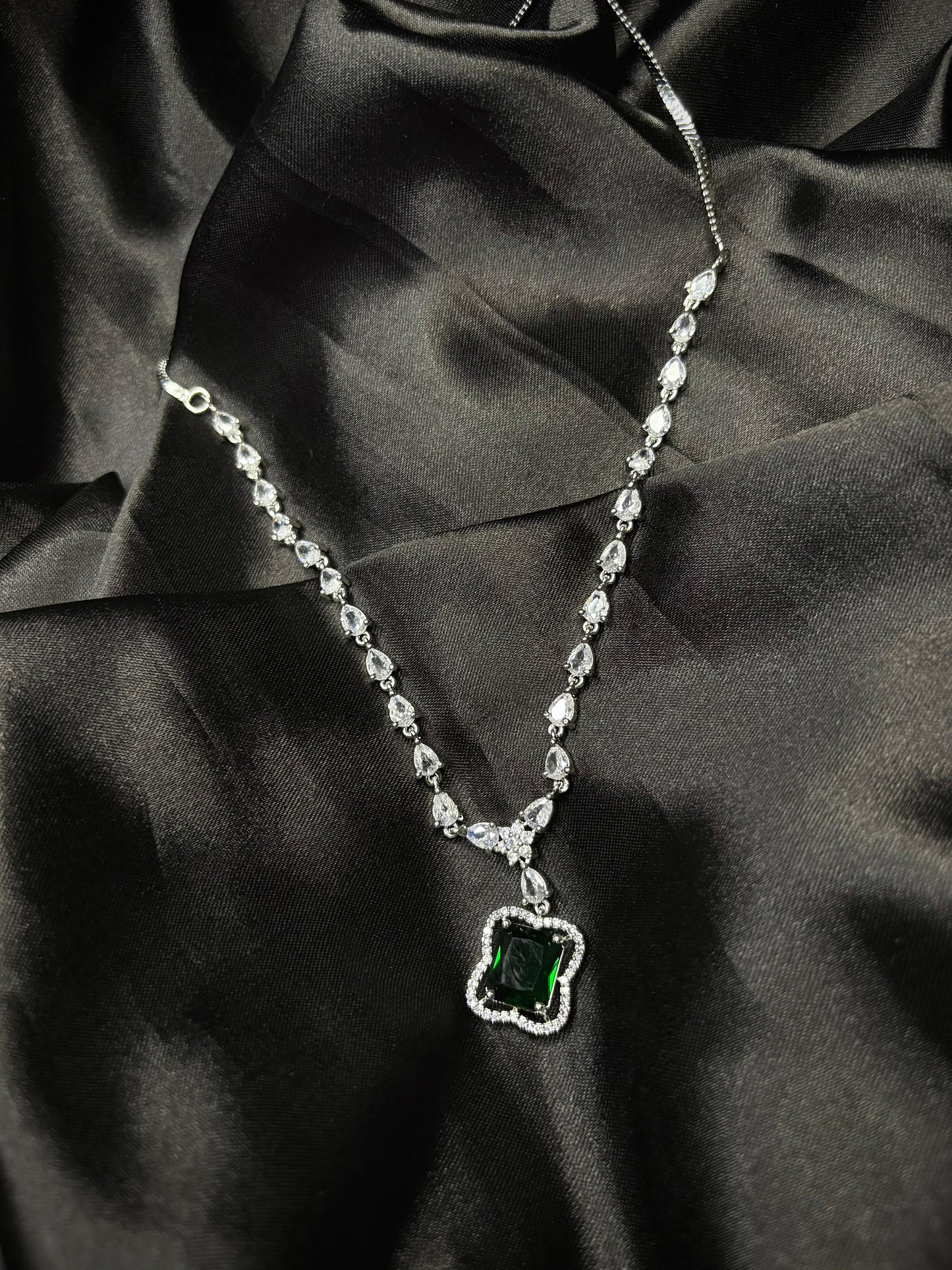 Emerald Envy – Green Diamond Necklace Set with Earrings | Royal Artificial Jewellery