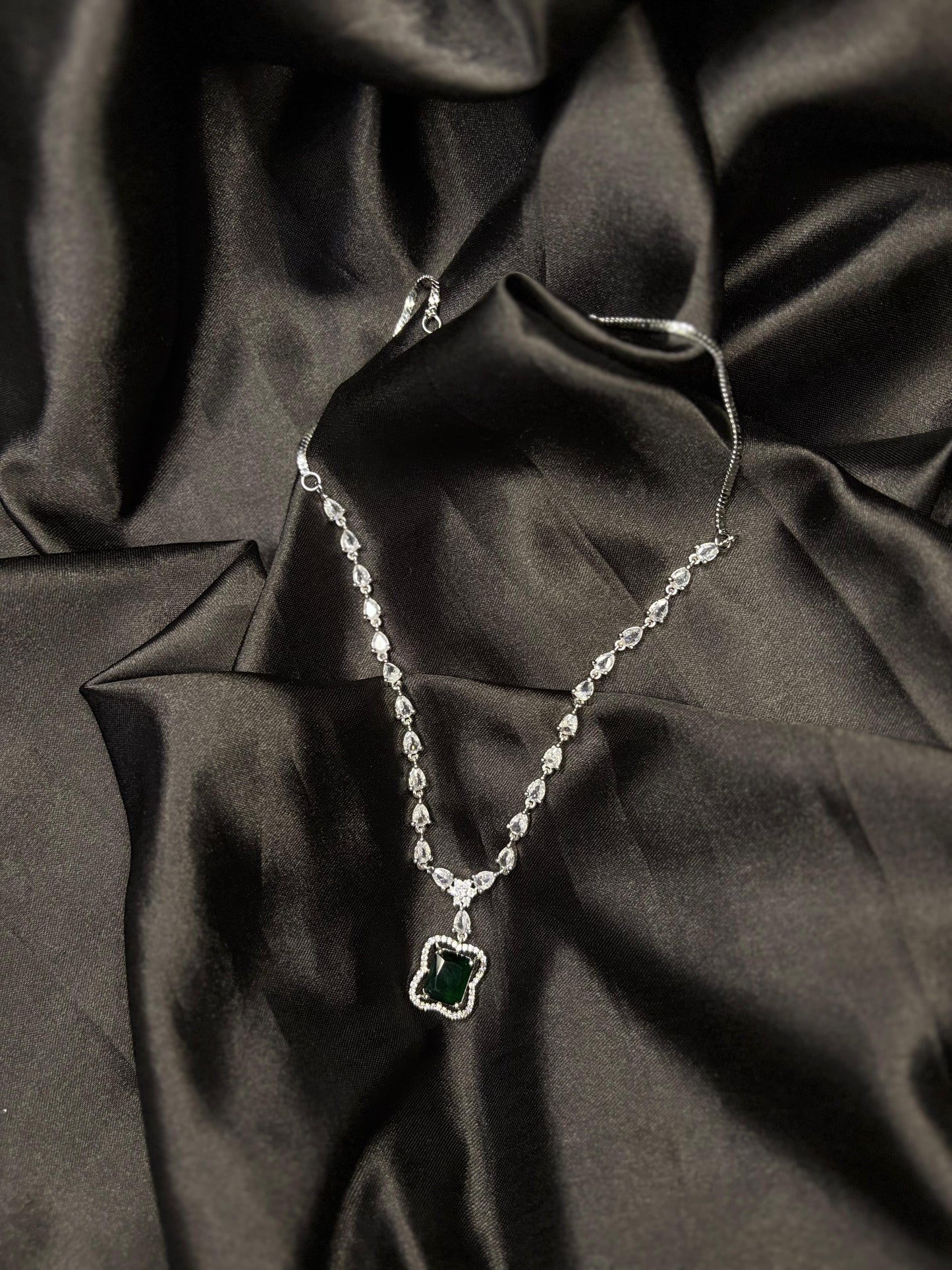 Emerald Envy – Green Diamond Necklace Set with Earrings | Royal Artificial Jewellery