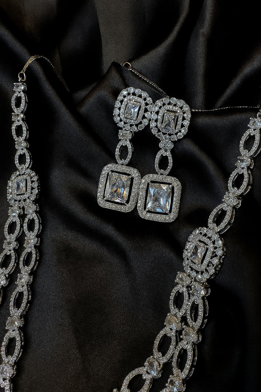 Diamond Diva Necklace Set with Earrings | Statement Bridal Jewellery