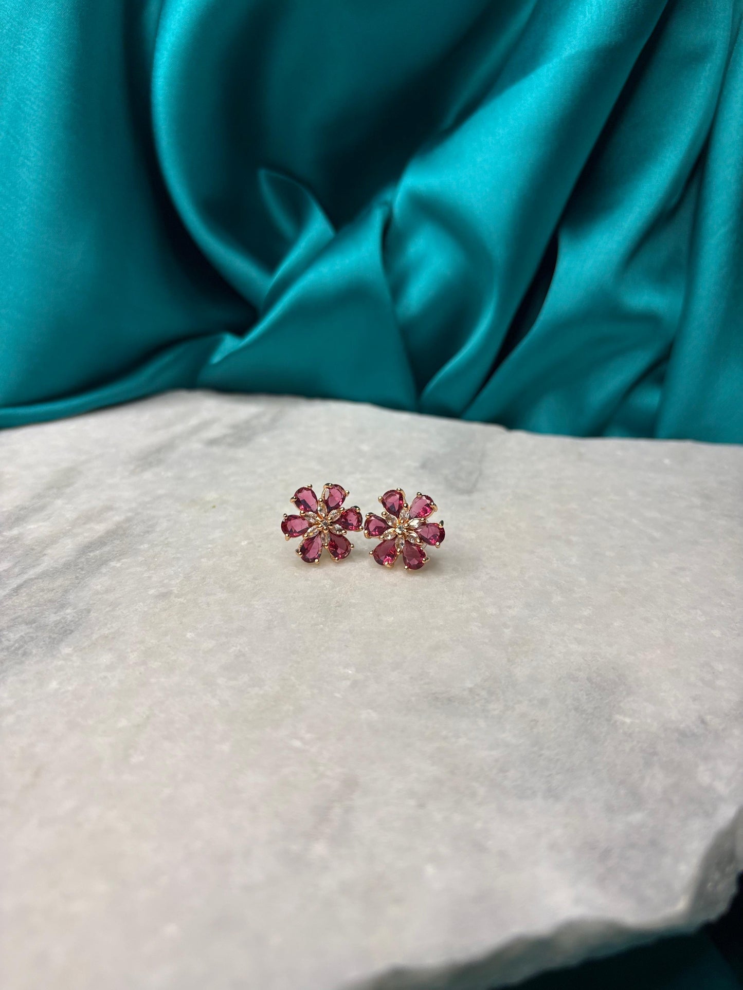 Petal Spark Stud Earrings | Elegant Floral Artificial Diamond Studs