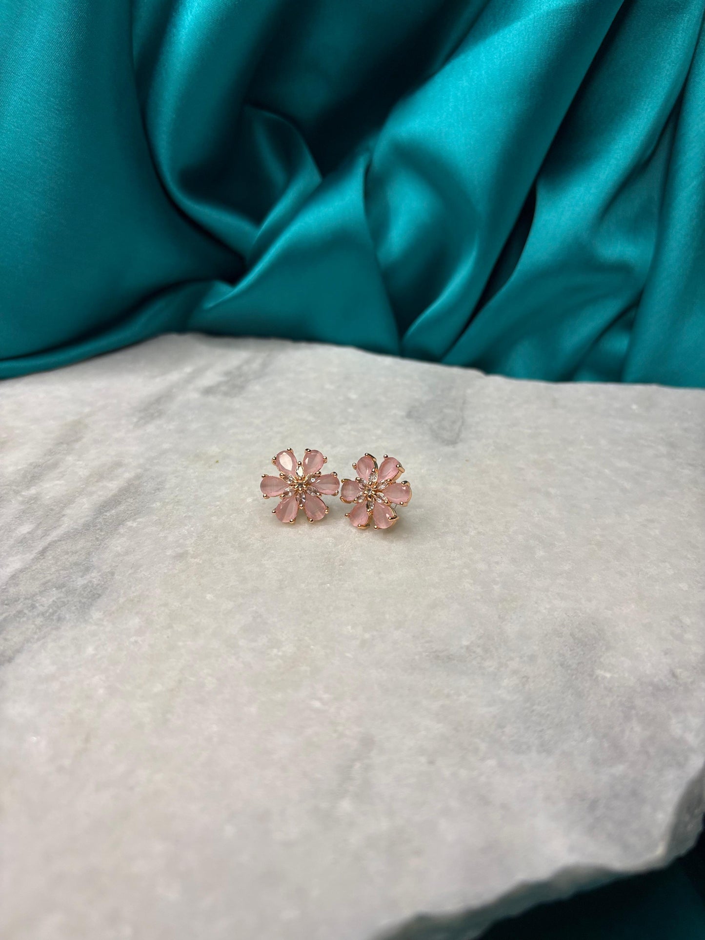 Petal Spark Stud Earrings | Elegant Floral Artificial Diamond Studs